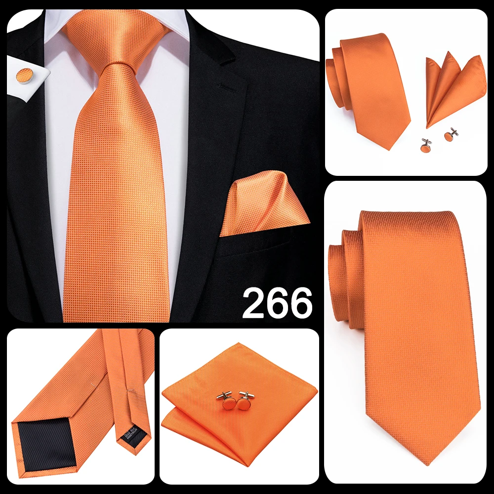 Hi-Tie Orange Solid Paisley Men's Tie Set Silk Wedding Tie For Men New Fashion Designer Quality Hanky Cufflinks Set Dropshipping
