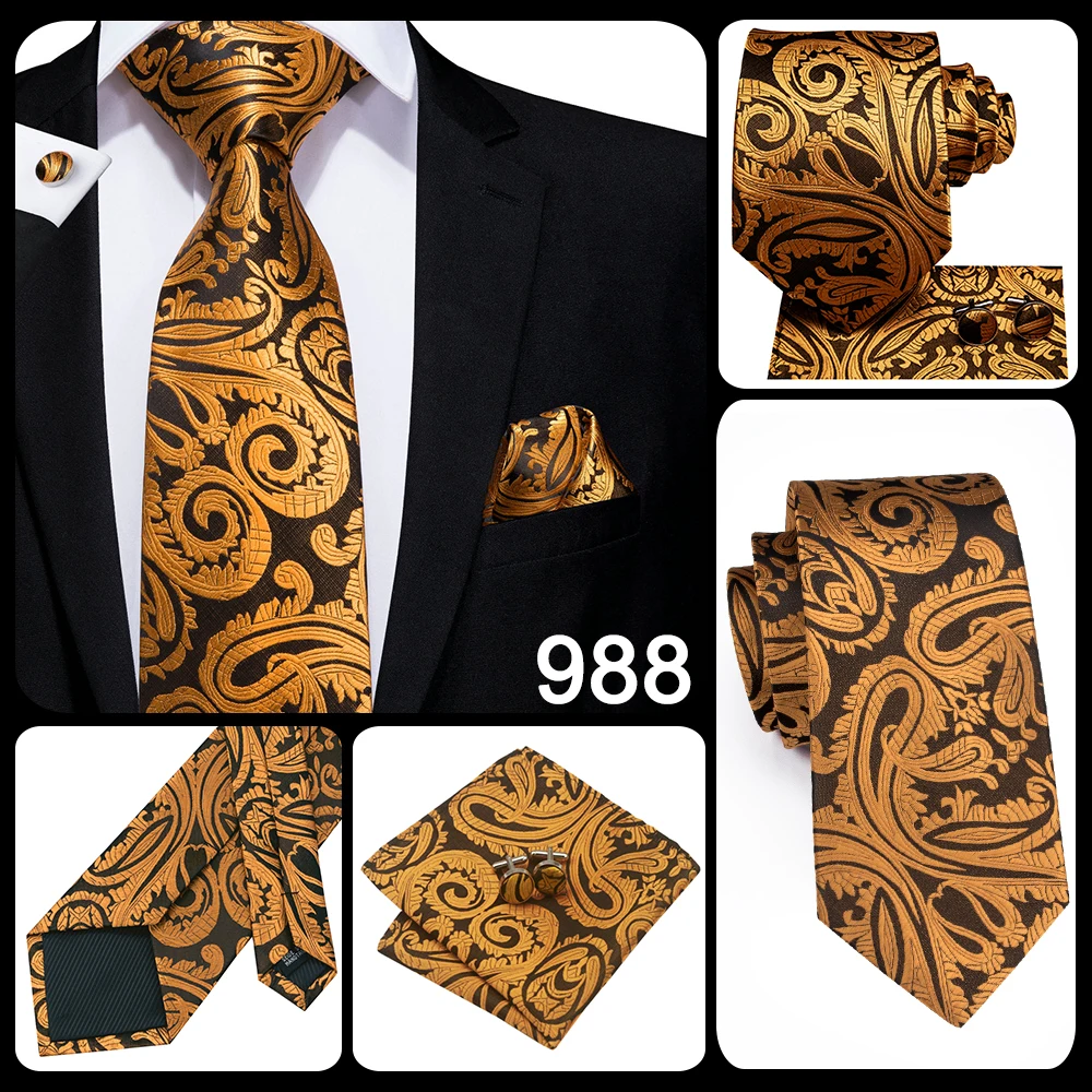 Hi-Tie Orange Solid Paisley Men's Tie Set Silk Wedding Tie For Men New Fashion Designer Quality Hanky Cufflinks Set Dropshipping