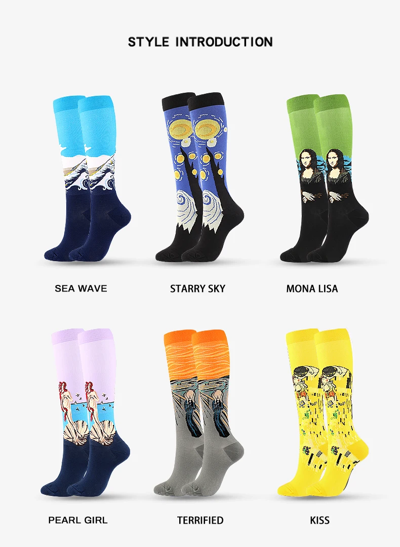 Novelty Funny Compression Socks Men Women Happy Oil Painting Shouting Mona Lisa Smile Hip Hop Nursing Compression Sock Popsocket