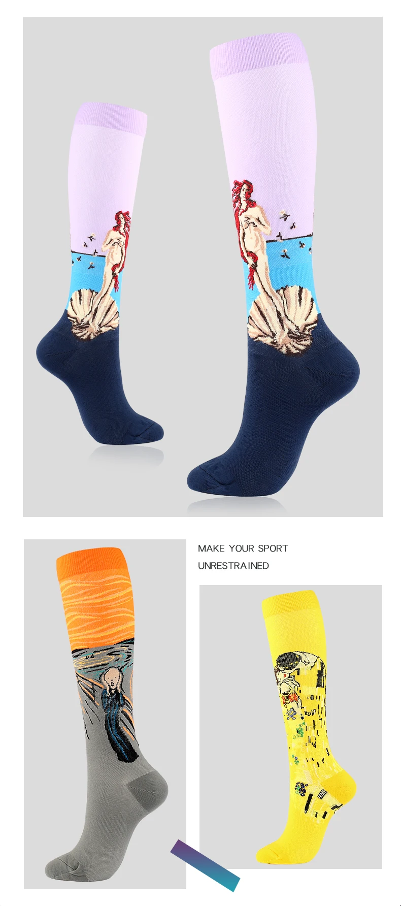 Novelty Funny Compression Socks Men Women Happy Oil Painting Shouting Mona Lisa Smile Hip Hop Nursing Compression Sock Popsocket