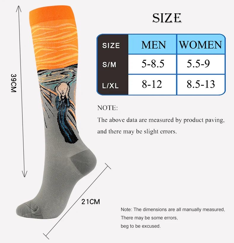 Novelty Funny Compression Socks Men Women Happy Oil Painting Shouting Mona Lisa Smile Hip Hop Nursing Compression Sock Popsocket