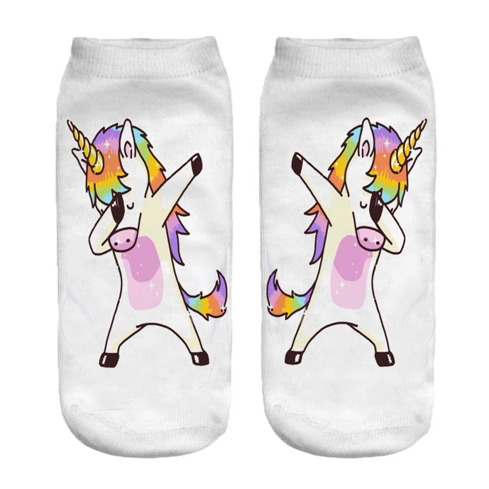 New Funny 3D Printed Happy Dancing Zebra Dog Licorne Cotton Socks Kawaii Women Cartoon Unicorn Puppy Short Ankle Sokken