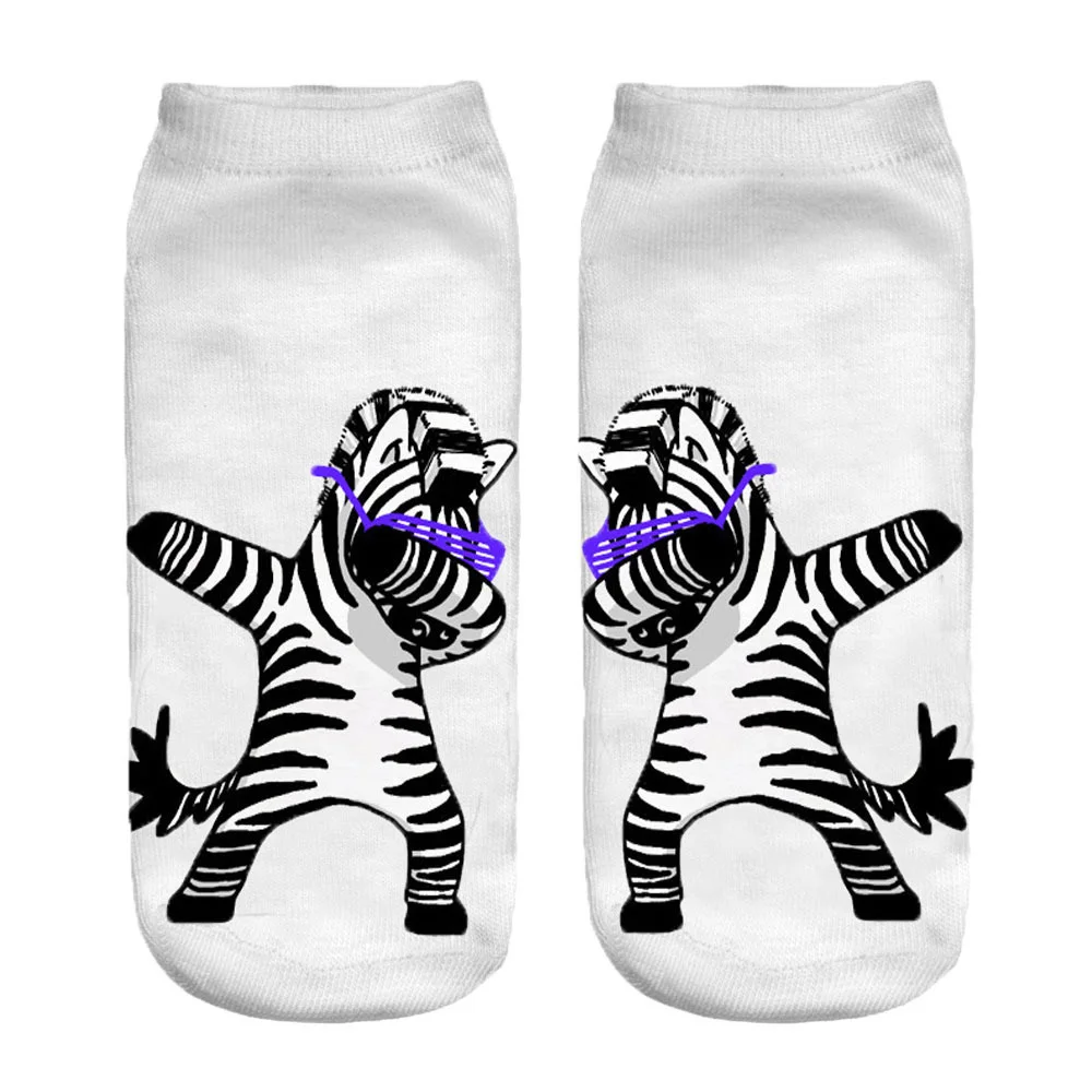 New Funny 3D Printed Happy Dancing Zebra Dog Licorne Cotton Socks Kawaii Women Cartoon Unicorn Puppy Short Ankle Sokken