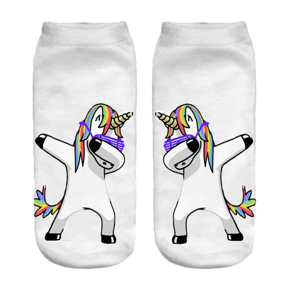 New Funny 3D Printed Happy Dancing Zebra Dog Licorne Cotton Socks Kawaii Women Cartoon Unicorn Puppy Short Ankle Sokken