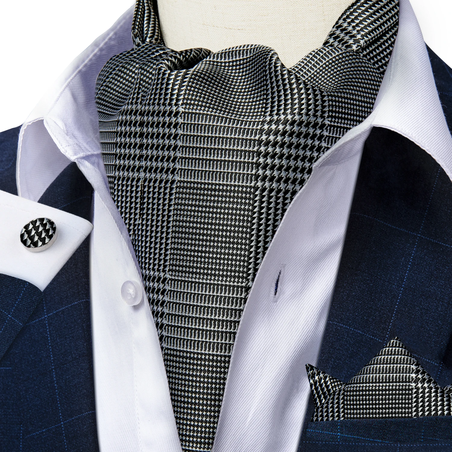 Jacquard Men Plaid Ascots Fashion Paisley Ties Wedding Formal Cravat Ascot British Gentleman Soft Polyester Luxury Gray Neck Tie