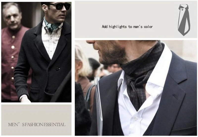 Jacquard Men Plaid Ascots Fashion Paisley Ties Wedding Formal Cravat Ascot British Gentleman Soft Polyester Luxury Gray Neck Tie