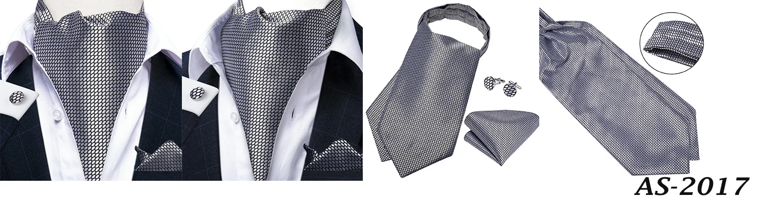 Jacquard Men Plaid Ascots Fashion Paisley Ties Wedding Formal Cravat Ascot British Gentleman Soft Polyester Luxury Gray Neck Tie