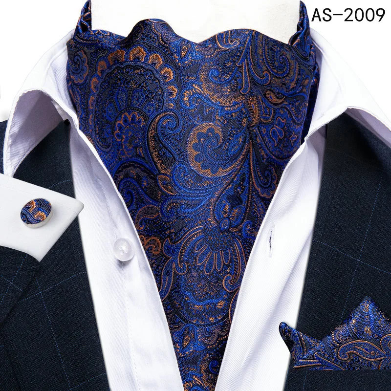 Jacquard Men Plaid Ascots Fashion Paisley Ties Wedding Formal Cravat Ascot British Gentleman Soft Polyester Luxury Gray Neck Tie