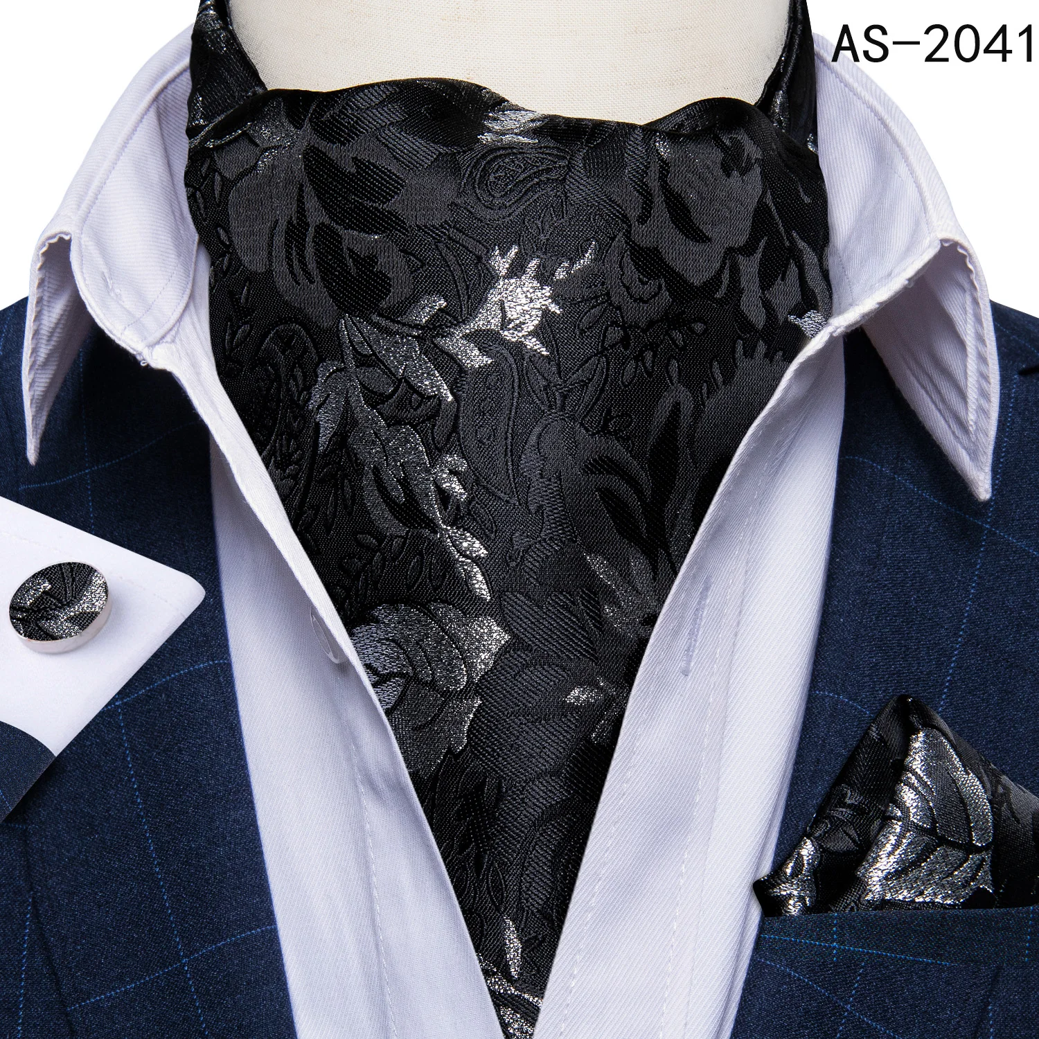 Jacquard Men Plaid Ascots Fashion Paisley Ties Wedding Formal Cravat Ascot British Gentleman Soft Polyester Luxury Gray Neck Tie