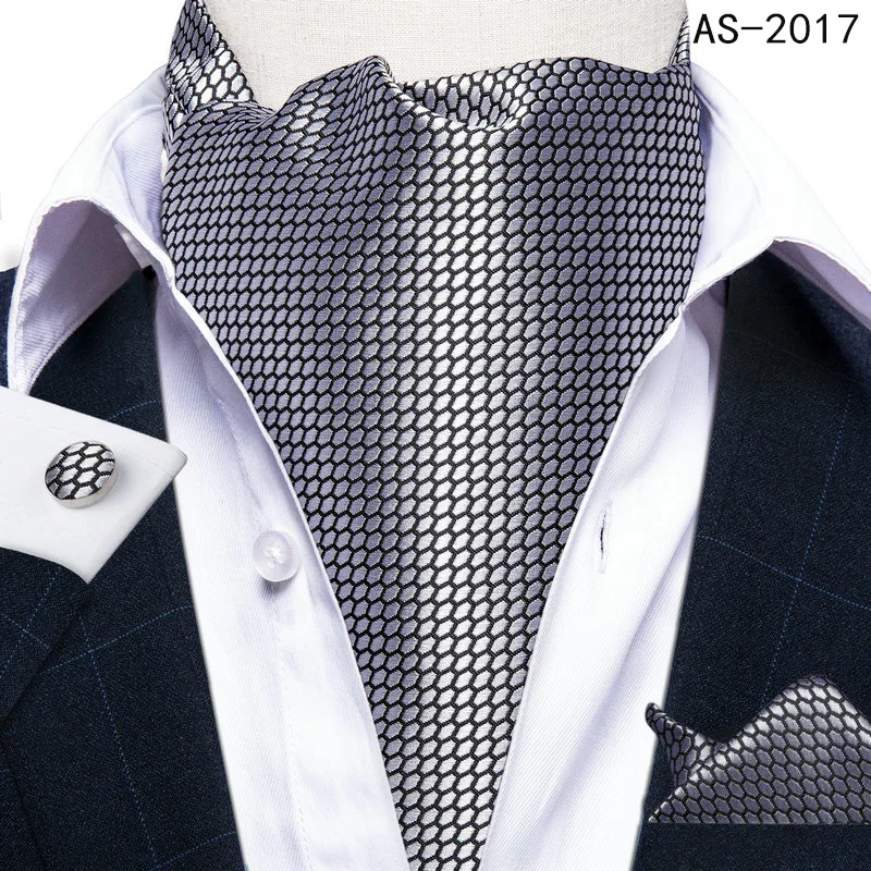 Jacquard Men Plaid Ascots Fashion Paisley Ties Wedding Formal Cravat Ascot British Gentleman Soft Polyester Luxury Gray Neck Tie