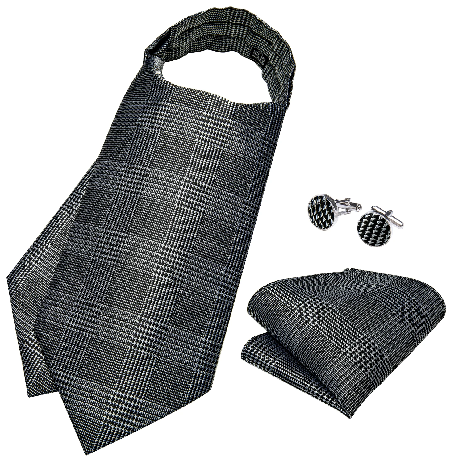 Jacquard Men Plaid Ascots Fashion Paisley Ties Wedding Formal Cravat Ascot British Gentleman Soft Polyester Luxury Gray Neck Tie