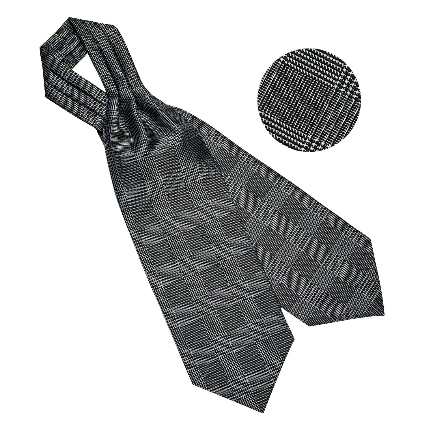 Jacquard Men Plaid Ascots Fashion Paisley Ties Wedding Formal Cravat Ascot British Gentleman Soft Polyester Luxury Gray Neck Tie