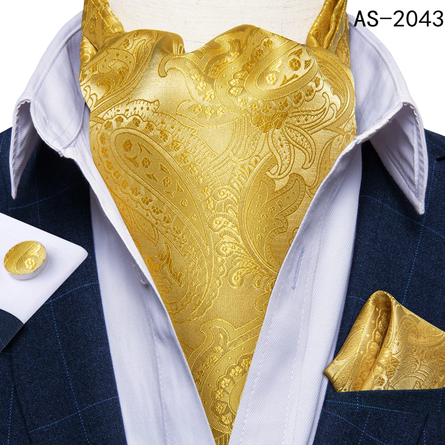 Jacquard Men Plaid Ascots Fashion Paisley Ties Wedding Formal Cravat Ascot British Gentleman Soft Polyester Luxury Gray Neck Tie