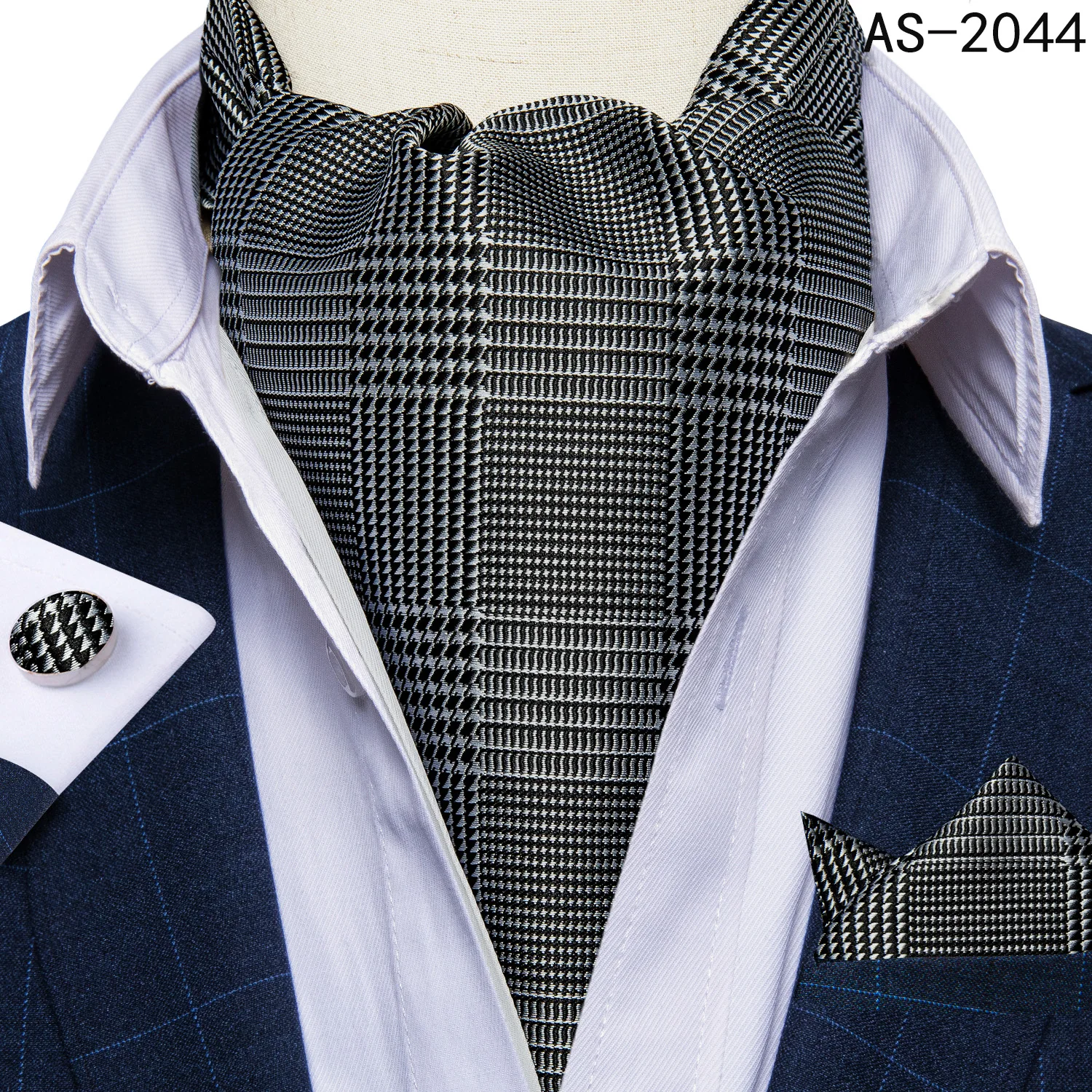 Jacquard Men Plaid Ascots Fashion Paisley Ties Wedding Formal Cravat Ascot British Gentleman Soft Polyester Luxury Gray Neck Tie