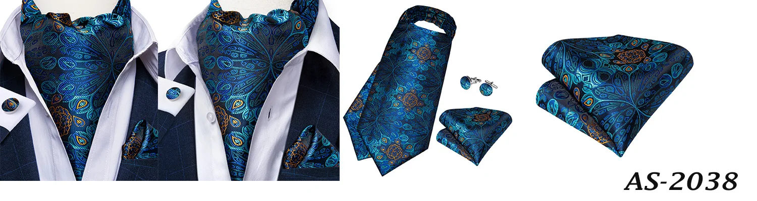 Jacquard Men Plaid Ascots Fashion Paisley Ties Wedding Formal Cravat Ascot British Gentleman Soft Polyester Luxury Gray Neck Tie