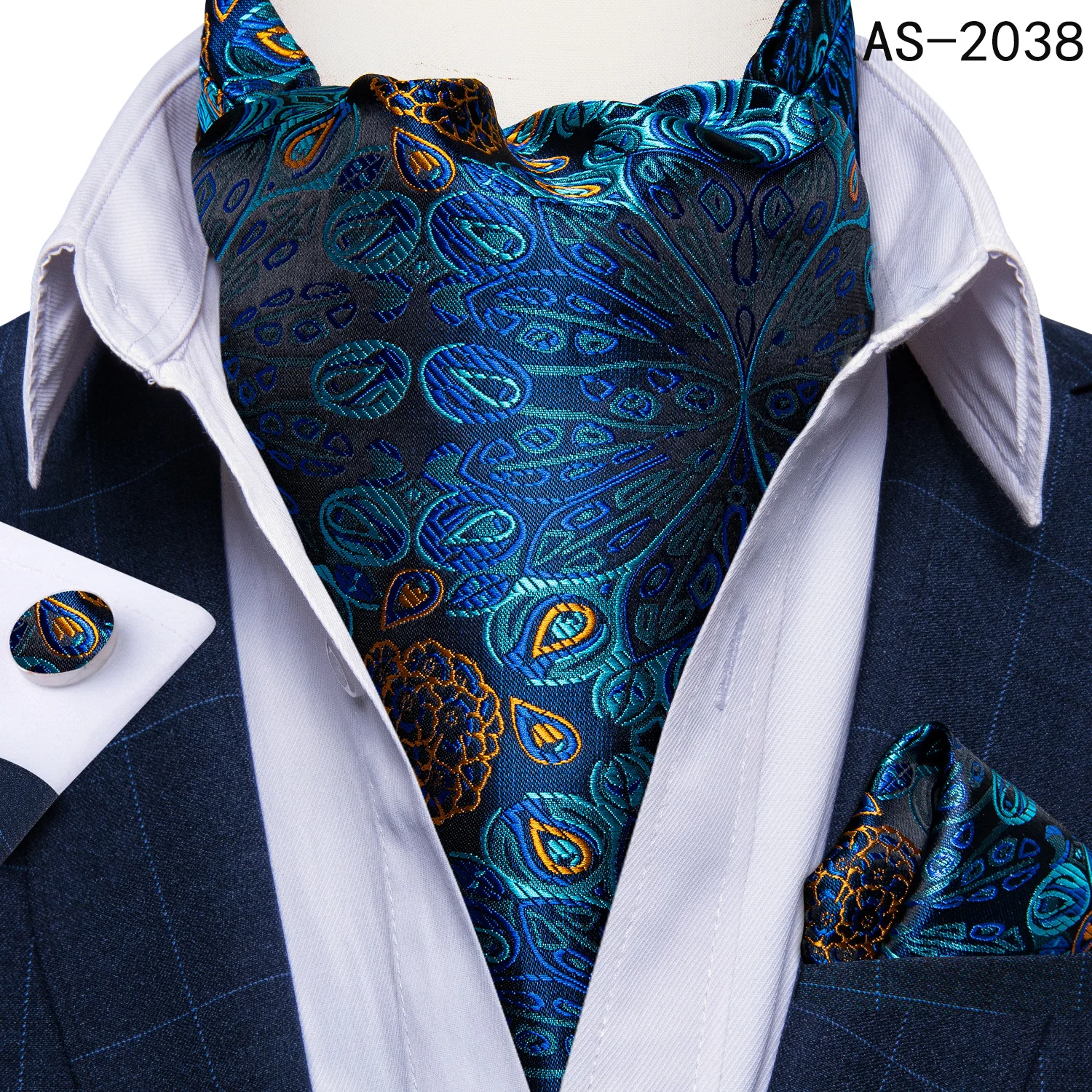 Jacquard Men Plaid Ascots Fashion Paisley Ties Wedding Formal Cravat Ascot British Gentleman Soft Polyester Luxury Gray Neck Tie