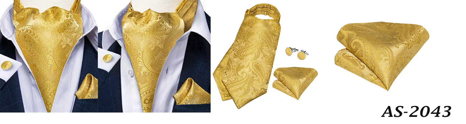 Jacquard Men Plaid Ascots Fashion Paisley Ties Wedding Formal Cravat Ascot British Gentleman Soft Polyester Luxury Gray Neck Tie