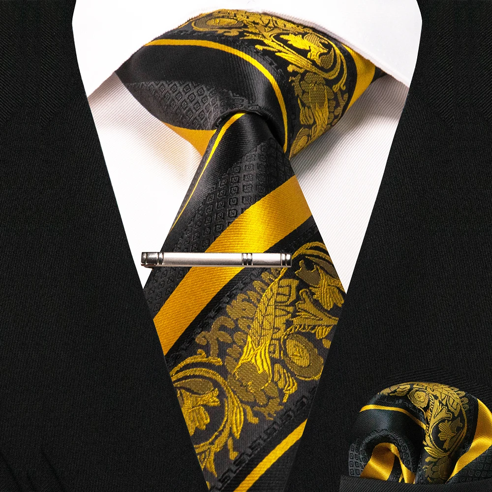 JEMYGINS Classic Silk Luxury Mens Ties Floral Striped Red Green Ties Paisley NeckTie Pocket Square Set Men's Wedding Party Tie