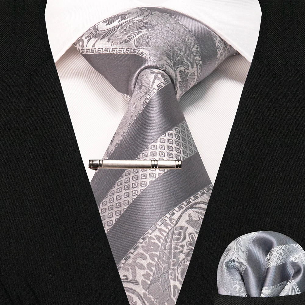 JEMYGINS Classic Silk Luxury Mens Ties Floral Striped Red Green Ties Paisley NeckTie Pocket Square Set Men's Wedding Party Tie