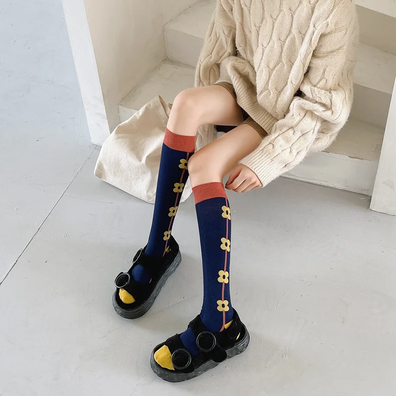 Calf socks European and American ins abstract art knee-length beautiful legs long combed cotton tide socks