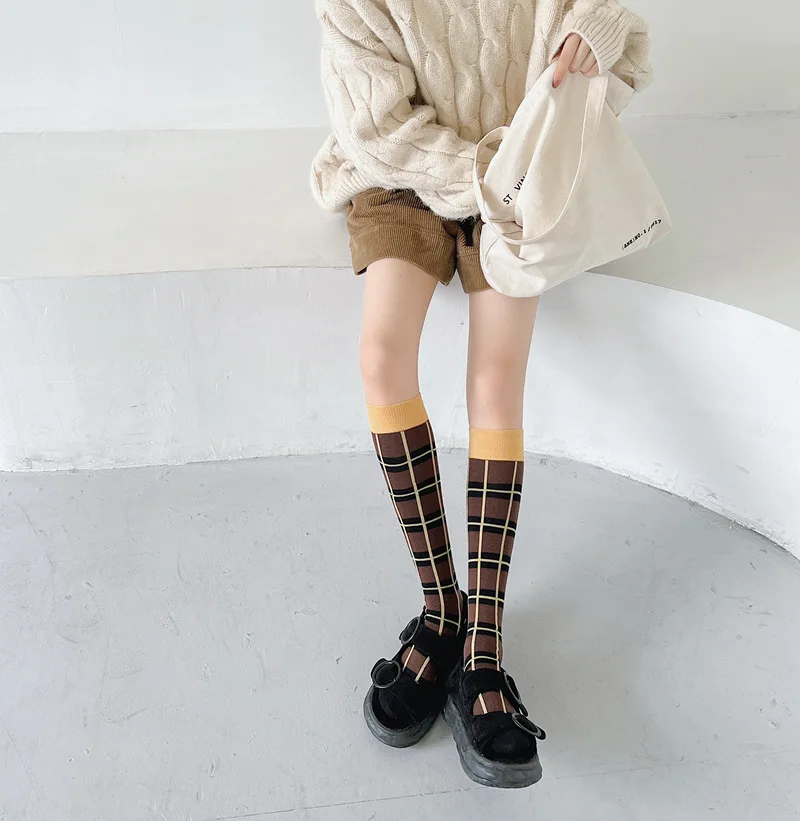 Calf socks European and American ins abstract art knee-length beautiful legs long combed cotton tide socks