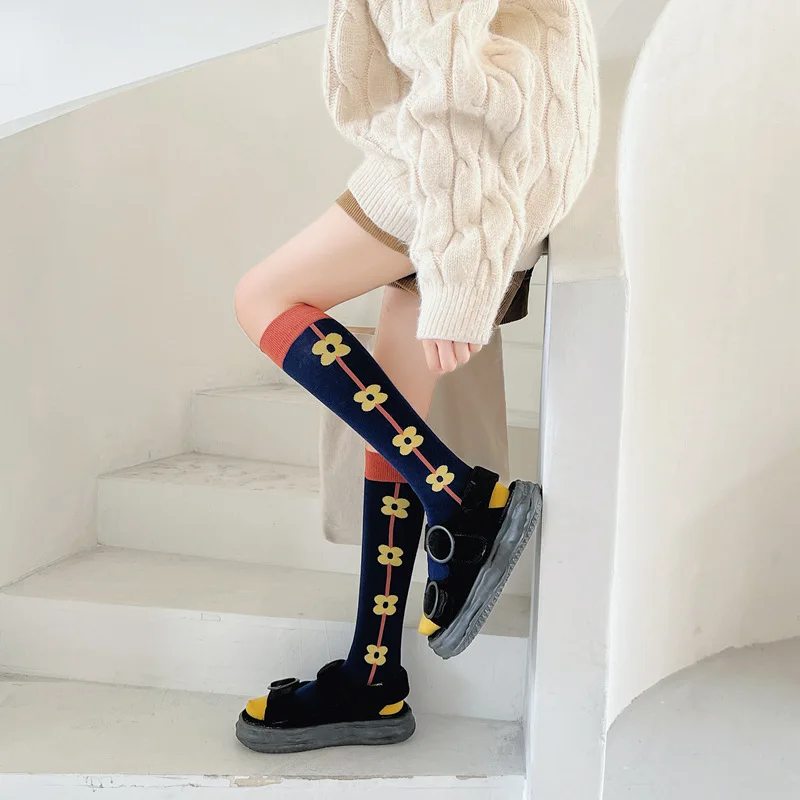 Calf socks European and American ins abstract art knee-length beautiful legs long combed cotton tide socks