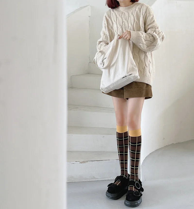 Calf socks European and American ins abstract art knee-length beautiful legs long combed cotton tide socks