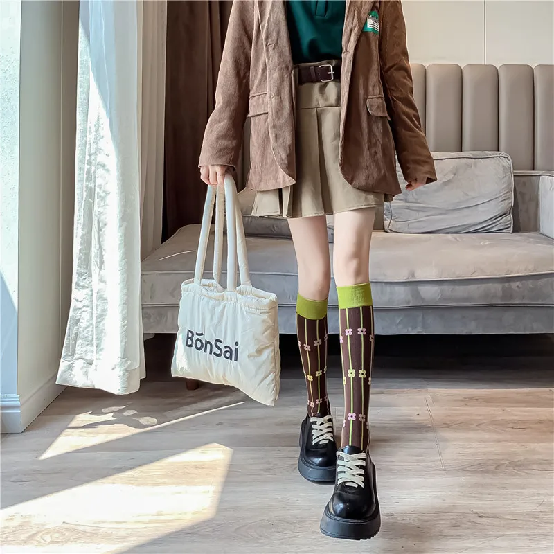 Calf socks European and American ins abstract art knee-length beautiful legs long combed cotton tide socks