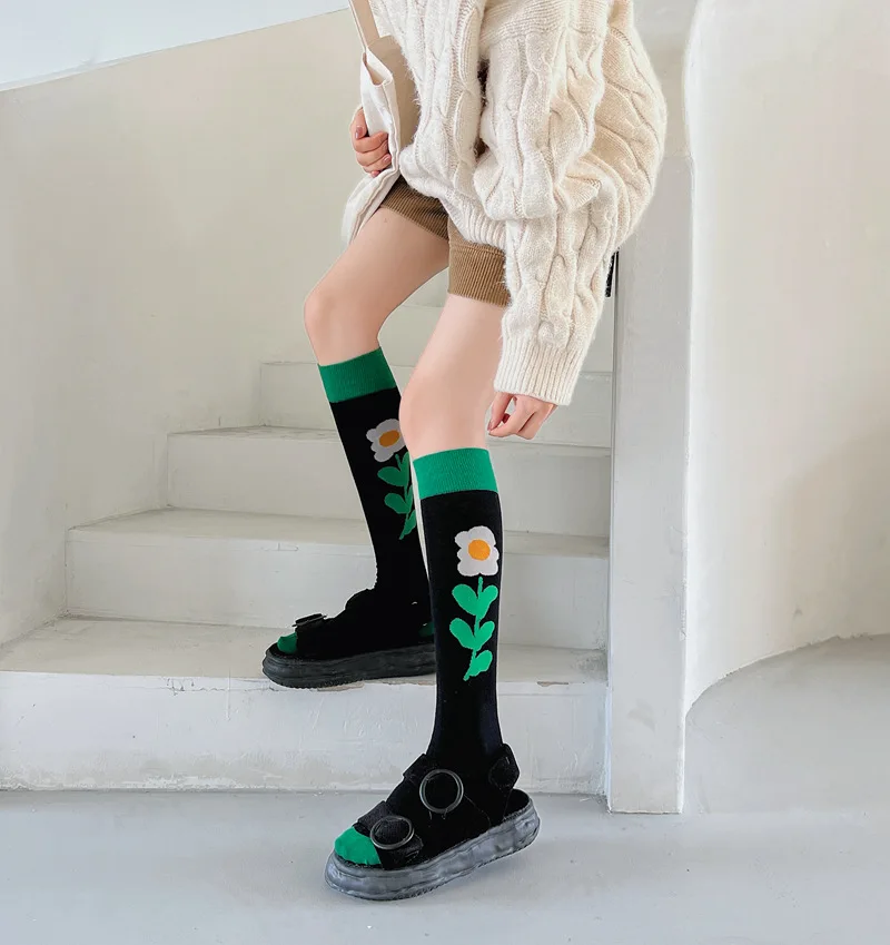 Calf socks European and American ins abstract art knee-length beautiful legs long combed cotton tide socks
