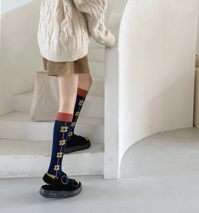 Calf socks European and American ins abstract art knee-length beautiful legs long combed cotton tide socks