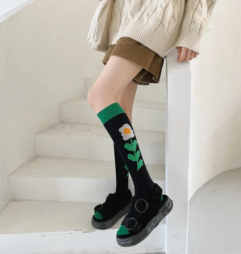 Calf socks European and American ins abstract art knee-length beautiful legs long combed cotton tide socks