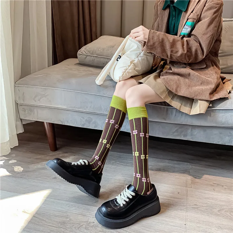 Calf socks European and American ins abstract art knee-length beautiful legs long combed cotton tide socks