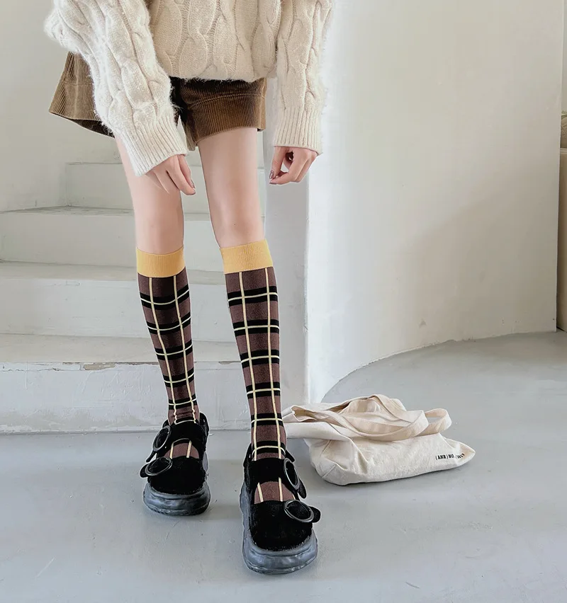Calf socks European and American ins abstract art knee-length beautiful legs long combed cotton tide socks