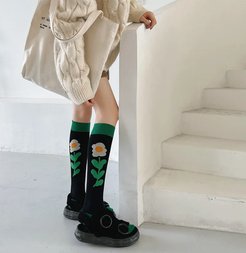 Calf socks European and American ins abstract art knee-length beautiful legs long combed cotton tide socks