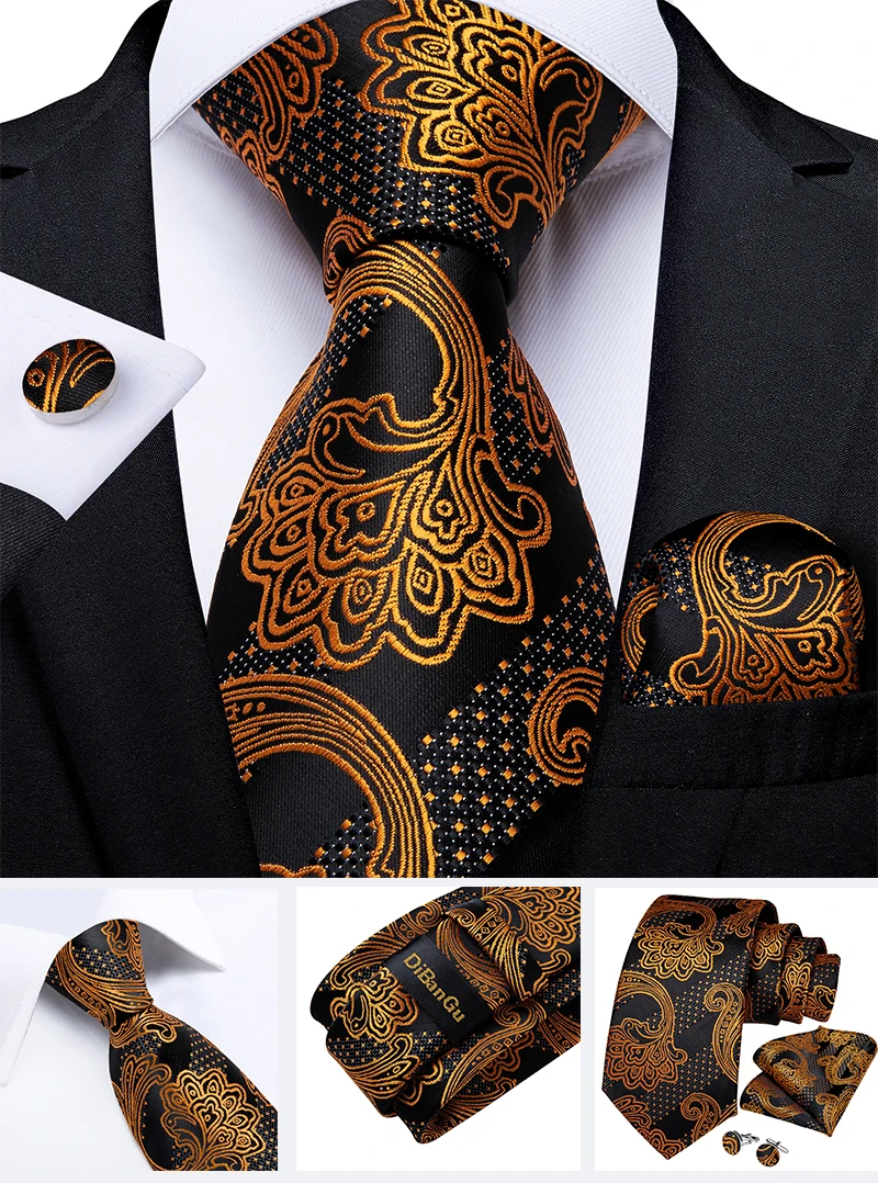 Fashion Paisley Men's Ties Gold Teal Green Black Tie For Men 8cm Business Wedding Accessories Cravat Gift For Men DiBanGu