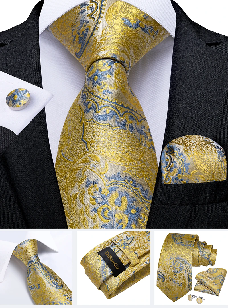 Fashion Paisley Men's Ties Gold Teal Green Black Tie For Men 8cm Business Wedding Accessories Cravat Gift For Men DiBanGu