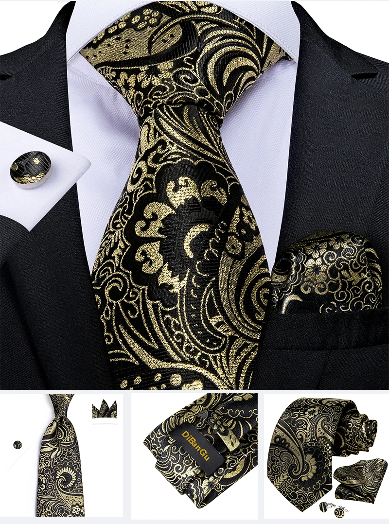 Fashion Paisley Men's Ties Gold Teal Green Black Tie For Men 8cm Business Wedding Accessories Cravat Gift For Men DiBanGu