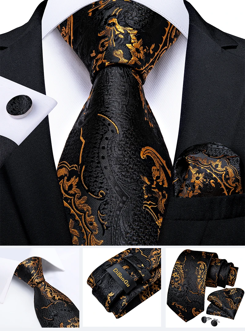 Fashion Paisley Men's Ties Gold Teal Green Black Tie For Men 8cm Business Wedding Accessories Cravat Gift For Men DiBanGu