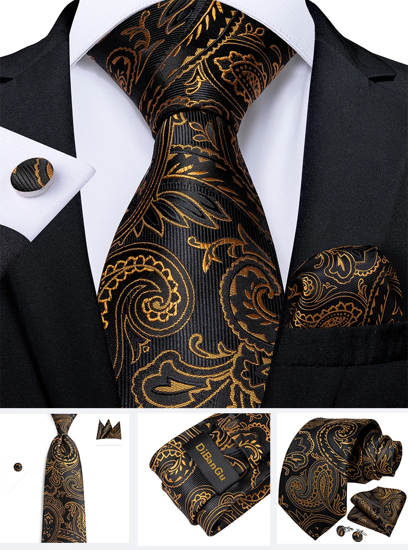 Fashion Paisley Men's Ties Gold Teal Green Black Tie For Men 8cm Business Wedding Accessories Cravat Gift For Men DiBanGu