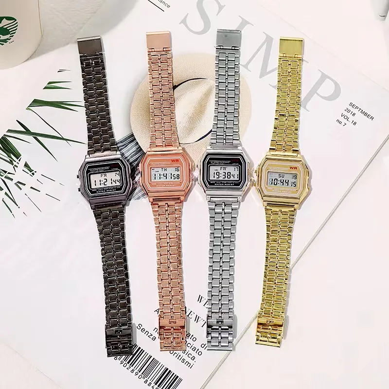 F91W Non-Waterproof Steel Band Watch For Women, Men, Business Clock, Multi-Functional LED Digital Sports Watch, Electronic Clock