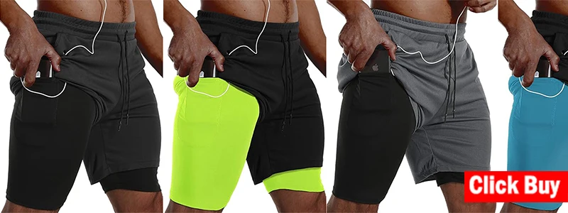Men's Running Shorts Quick-drying Fitness Black Double Layer Shorts Men New Sport Workout Training Bodybuilding Short Pants