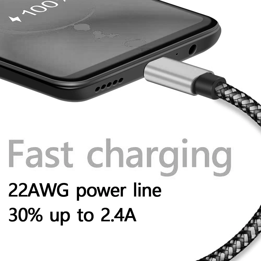 USB Type C Cable Date Sync 2.4A Fast 1M 2M 3M Charging Nylon Braided Wire Charger Cable For Samsung Huawei Android Mobile Phone