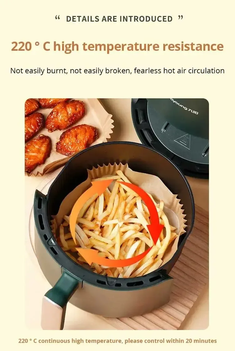 50Pcs Air Fryer Disposable Paper Non-Stick Airfryer Baking Papers Round Air-Fryer Paper Liners Paper Kitchen Accessories