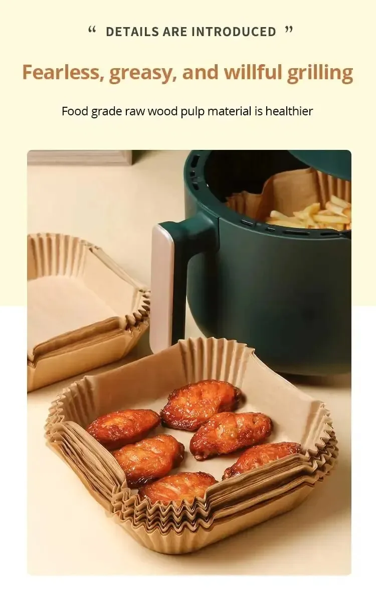 50Pcs Air Fryer Disposable Paper Non-Stick Airfryer Baking Papers Round Air-Fryer Paper Liners Paper Kitchen Accessories