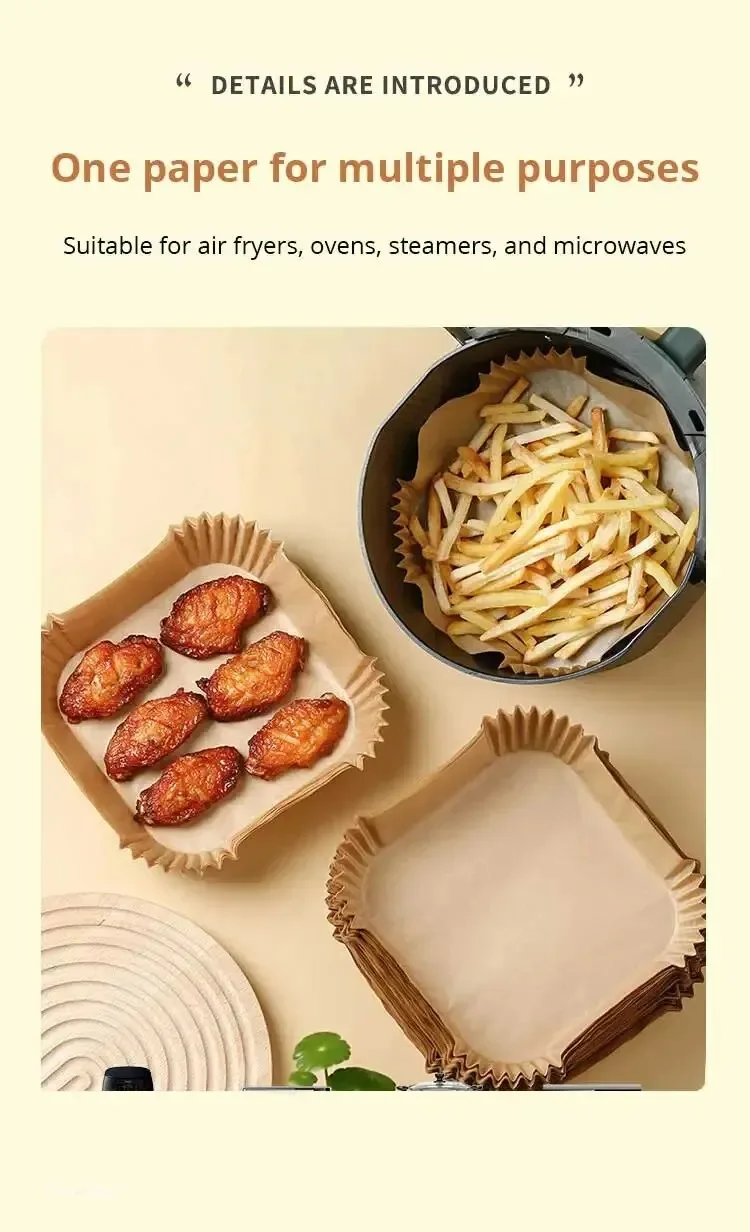 50Pcs Air Fryer Disposable Paper Non-Stick Airfryer Baking Papers Round Air-Fryer Paper Liners Paper Kitchen Accessories