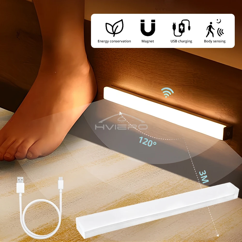 Night Lights Wireless LED Motion Sensor Lamp USB Rechargeable Magnetic For Wardrobe Room Closet Kitchen Aisle Tube Detector Bulb