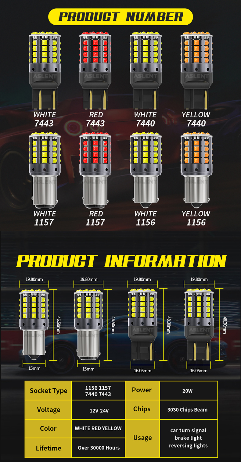 2x 1157 BAY15D P21/5W 1156 BA15S P21W BAU15S PY21W LED WY21W 7440 W21W T20 7443 W21/5W Turn Signal Reverse Brake Light Bulb 12V