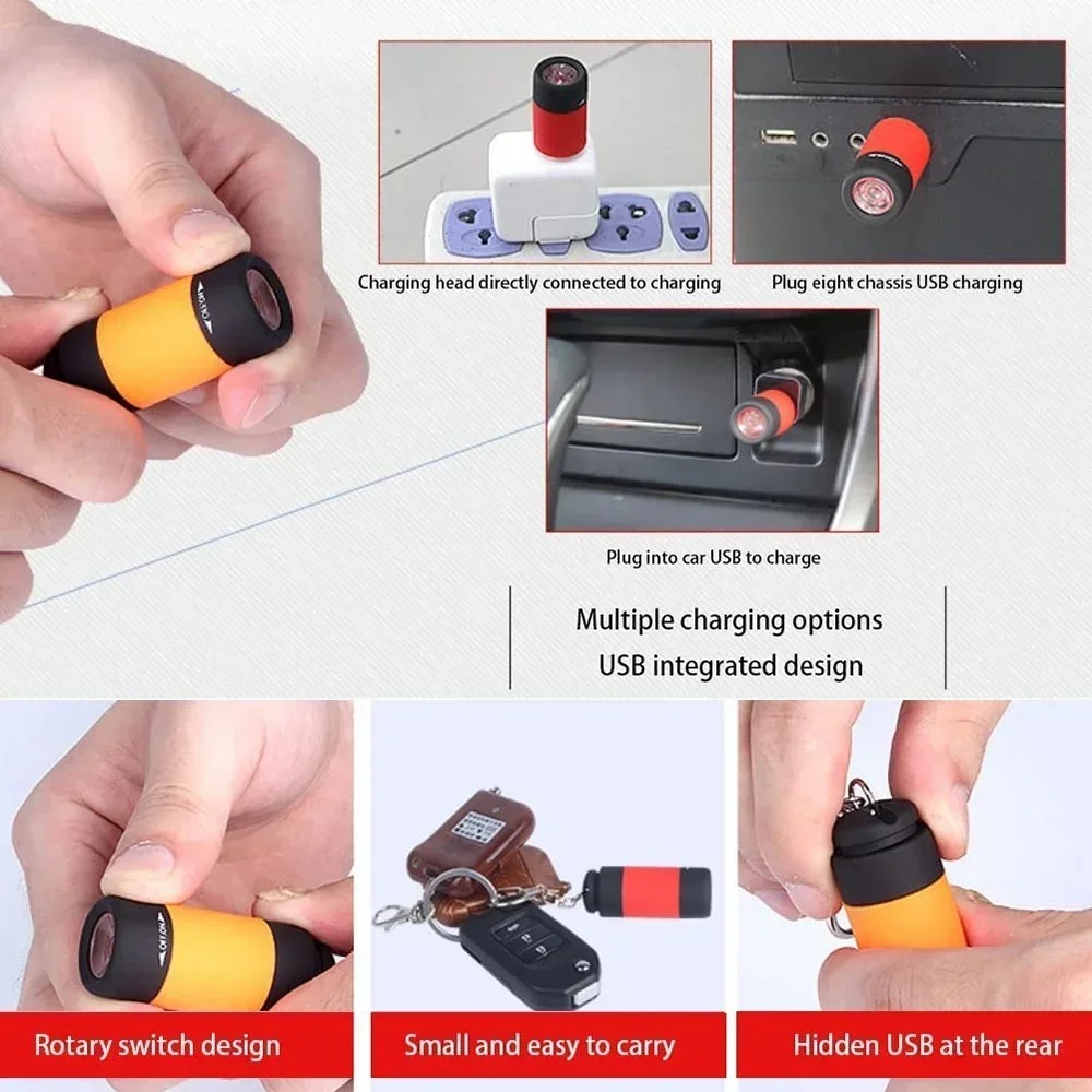Pocket Keychain Flashlight Waterproof Outdoor Hiking Camping Mini FlashlightUSB Rechargeable LED Multifunctional Strong Light