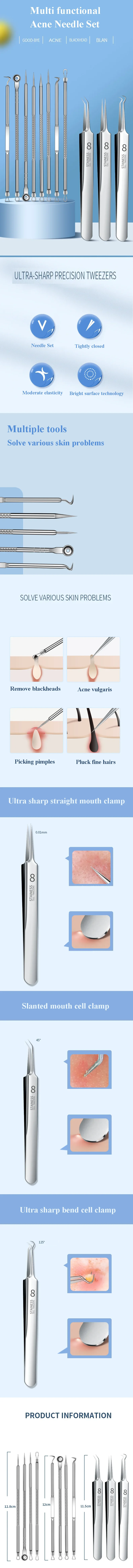 4-11Pcs Ingrown Hair Tweezers Acne Blackhead Removal Needles Black Dots Cleaner Deep Cleansing Pore Cleaner Face Skin Care Tools