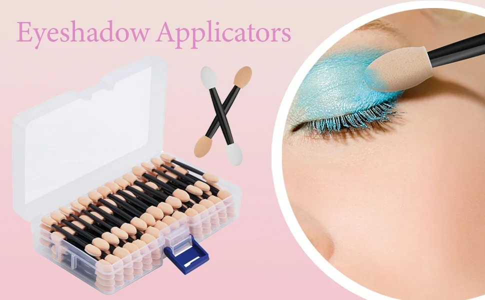 Cuttte 50/100PCS Disposable Dual Sides Eye Shadow Sponge Applicators with Container, Length Eyeshadow Brushes Makeup Applicator